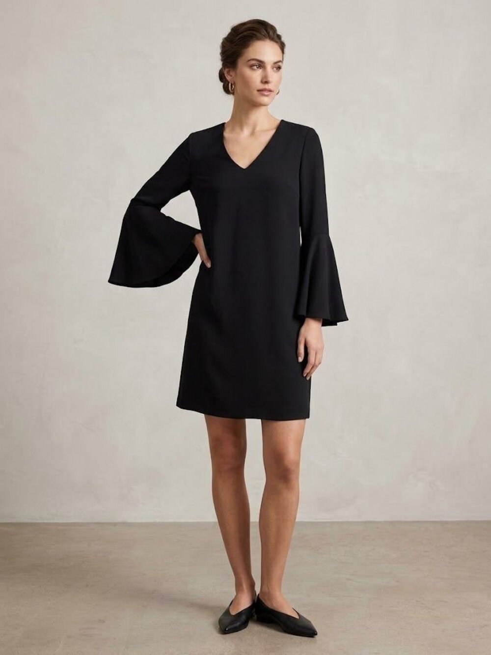 Lafayette 148 New York Large Navy Ruffled Bell Sleeve Shift Dress NWT Retro